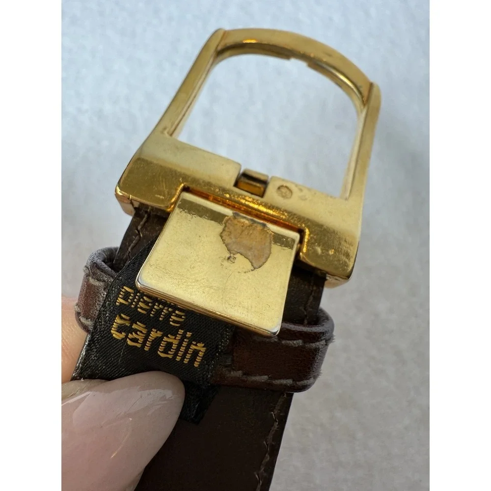 Pierre Cardin Full-Grain Brown Leather Dress Belt‎ Size 32 Gold Buckle